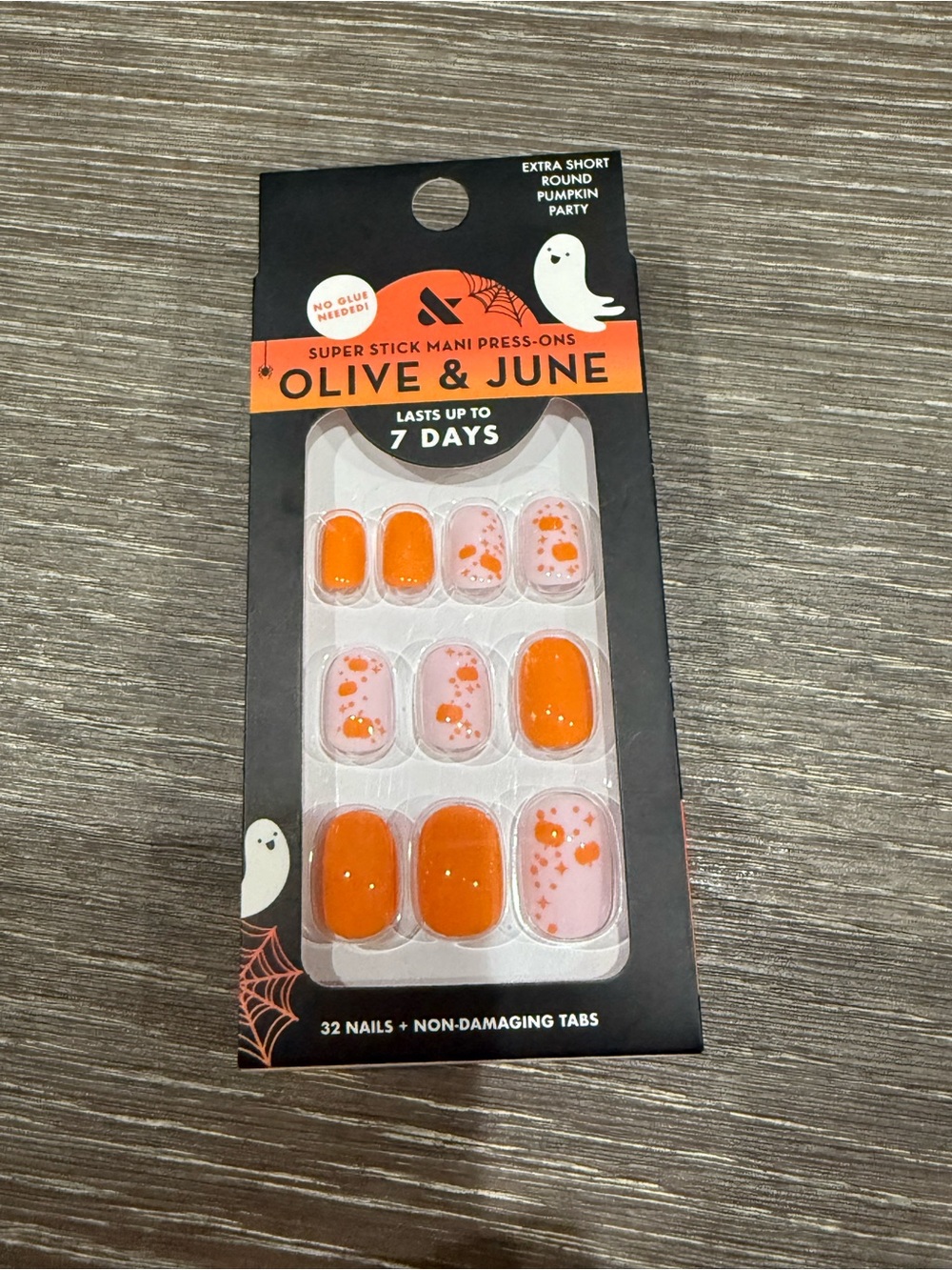 NWT Olive & June extra short round Orange & Pink Halloween Press-On Nails